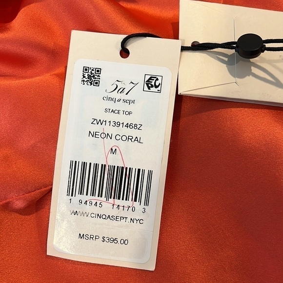 Cinq A Sept Stace Neon Coral One Shoulder Blouse Size Medium New with tags! - Picture 6 of 16
